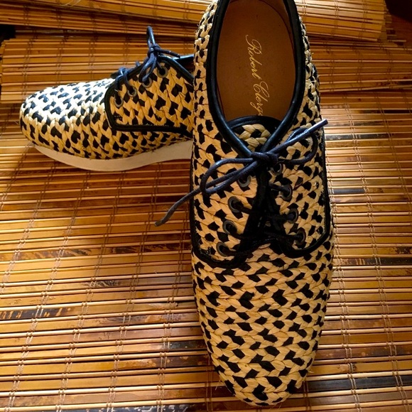 Robert Clergerie Raffia Platform Shoes Black Laces - Picture 2 of 7